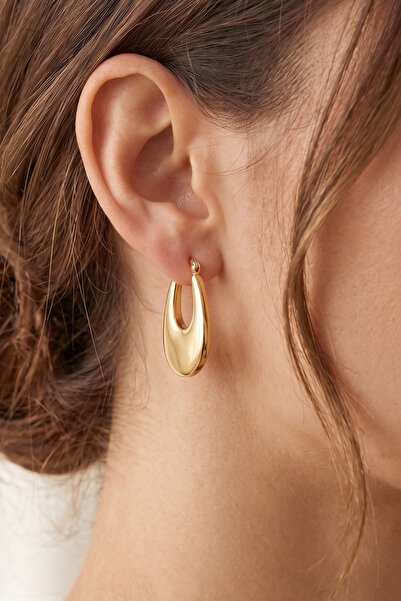 MiMi Minimal Damla Form Oval Gold Küpe