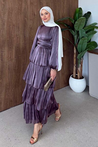 Şulemoda Giyim Layered Satin Dress Lilac