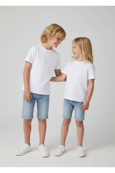 Ozmoz By Mukadder Özden Organic White Basic Summer Unisex Kids Tshirt