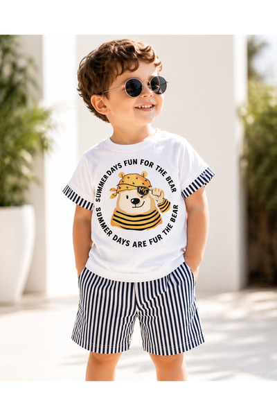 Melodikids طقم تي شيرت صيفي للأولاد مصنوع من القطن بنسبة 100%