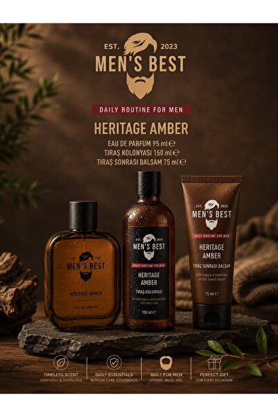 Rebul Men's Best Heritage Amber Parfüm Kolonya Balsam Losyon Seti