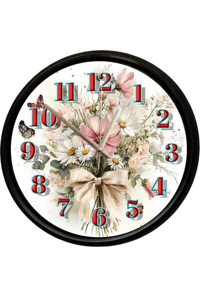 Caseras Butterfly and Daisy Bouquet Decorative Wall Clock 28 cm Silent Mechanism