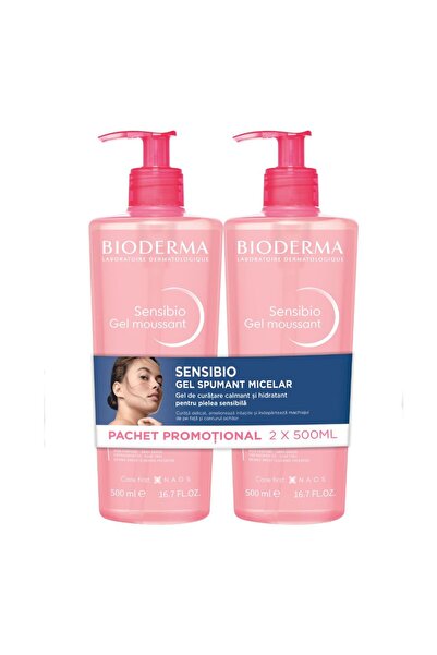 Bioderma Pachet Gel spumant calmant si hidratant Sensibio 2x500 ml,