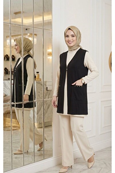 wishne Women's Buttoned Combed Cotton Vest - Comfortable Cut Casual Hijab Vest