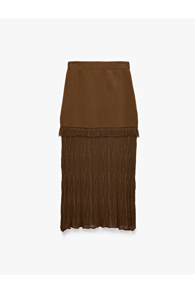 Koton Fusta lungă din tricot cu textură și detalii cu ciucuri, cu utilizare a...