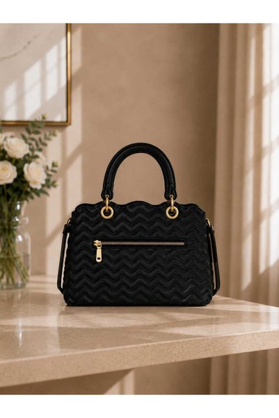 zemihra Stylish Women's Hand and Shoulder Bag with Striped Gold Detail, Lined Interior, 2 Compartments and Adjustable Strap