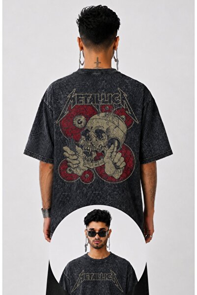 Fuddy Moda Tricou unisex Metallica cu imprimeu pe spate, lavabil, tricou vint...