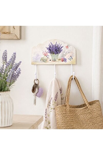 idei Cârlig de Perete cu 3 Cârlige, Decor Provence Lavandă, 21,5x11,5 cm, Pen...