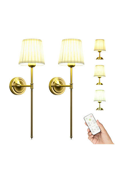 OEM Lampă de perete LED cu telecomandă și timer fără fir Set de 2 bucăți Auriu