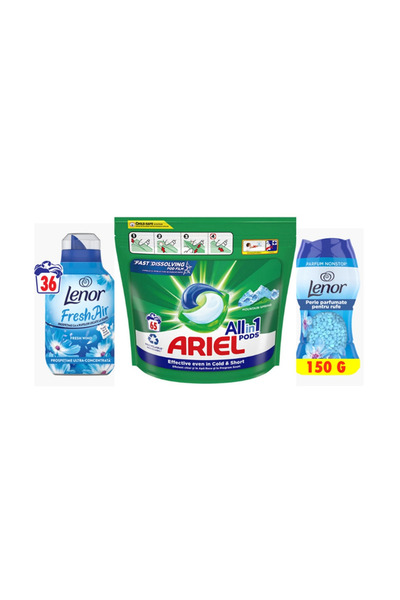 lenor Pachet Ariel MS 65 capsule + Balsam Fresh Air 36 spalari + Perle Parfum...