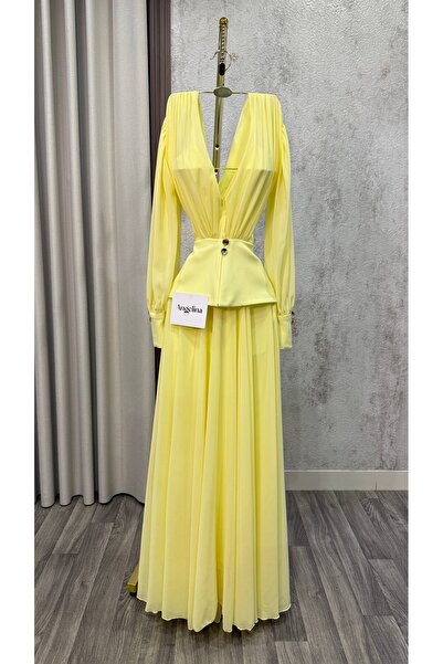 ANGELINSA Long Soft Dress Yellow Color with Long Sleeves