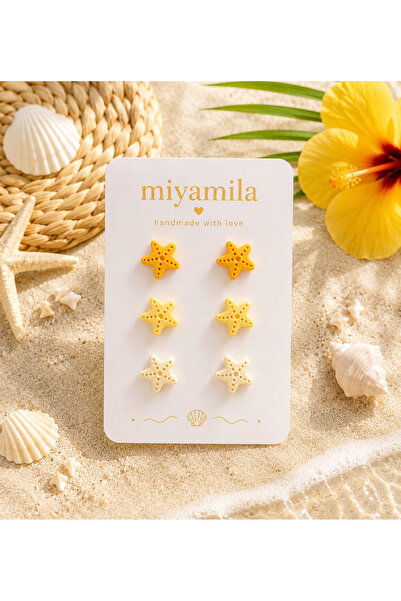 TREND Miyamila Lemon Coast Collection Yellow Tone Starfish Earrings Set of 3