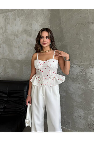 Perry Boutique Bluză tip bustieră pentru femei, cu bretele reglabile și impri...