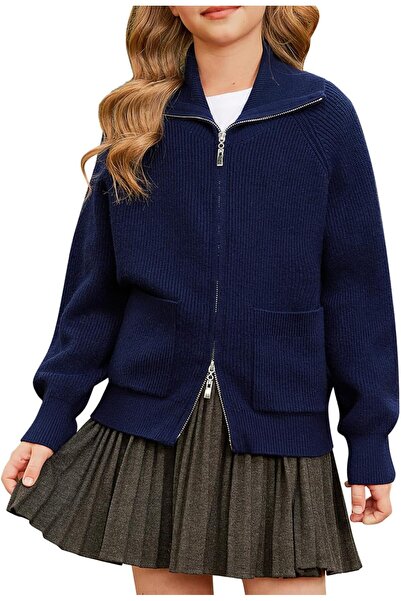 OEM Cardigan cu fermoar pentru fete cu buzunare bleumarin 7 ani