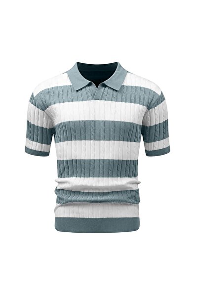 OEM HYPESTFIT Tricou polo bărbătesc cu mânecă scurtă în dungi elegant verde S