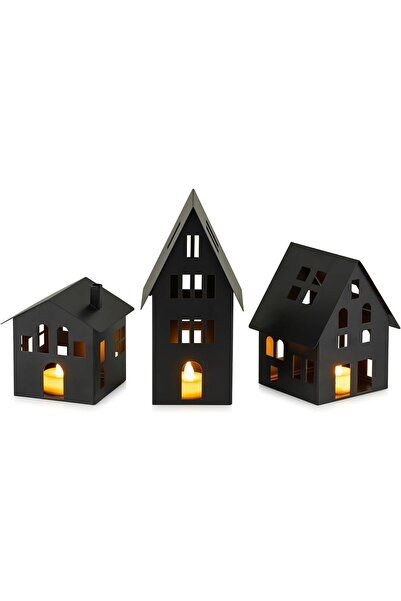 OEM Set de 3 felinare tip căsuțe LED lumânare decorativă neagră set