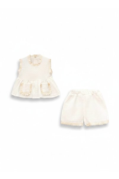 Nio Lua Baby Girl 2-Piece Set with Scallop Lace and Muslin Shorts, 100% Cotton