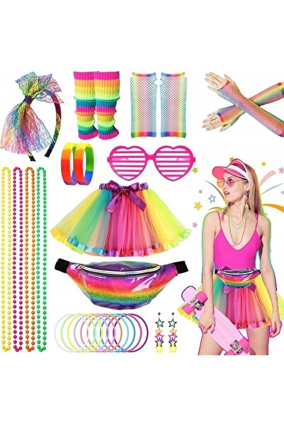 OEM Costum de damă pentru petrecere costum retro disco neon anii 80 accesorii...