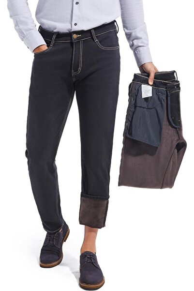 OEM Pantaloni Jeans Bărbați Termici Căptușiți cu Polar Slim Fit Negri 33W/30L
