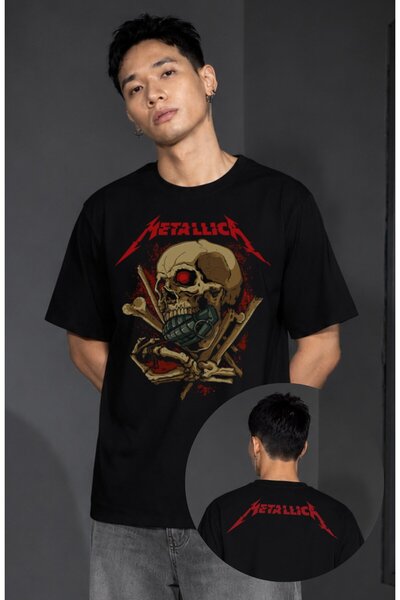 Fuddy Moda Tricou unisex cu imprimeu Metallica Skull Bomb, tricou supradimens...