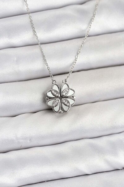 Inure Jewelry 316L Steel Chain Silver Color Openable Clover Model Women's Nec...