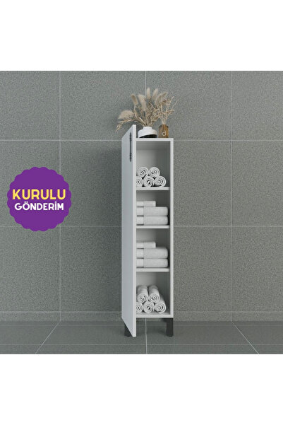 HOMECONOM Volans-AL 30 cm Çok Amaçlı Ayaklı Dolap Parlak Beyaz MDF Lam Sol Me...