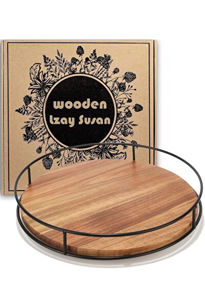 Generic 360-degree Rotating Turntable Holder, Acacia Wood Lazy Susan for Kitc...