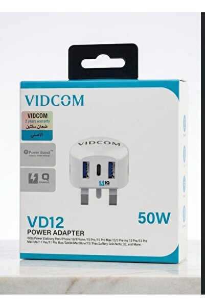 VIDCOM شاحن جداري مع ثلاثة منافذ طراز VD12 بقدرة 50 واط