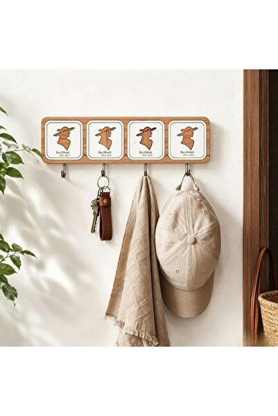 idei Set 4 Cârlige Adezive Lemn, Model Vintage Om cu Pălărie, 24x8 cm, Pentru...
