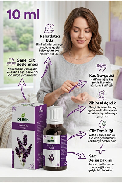 Destek %100 Saf Lavanta Yağı 10 ml – Difüzör-Aromaterapi, Cilt ve Saç Bakımı ...