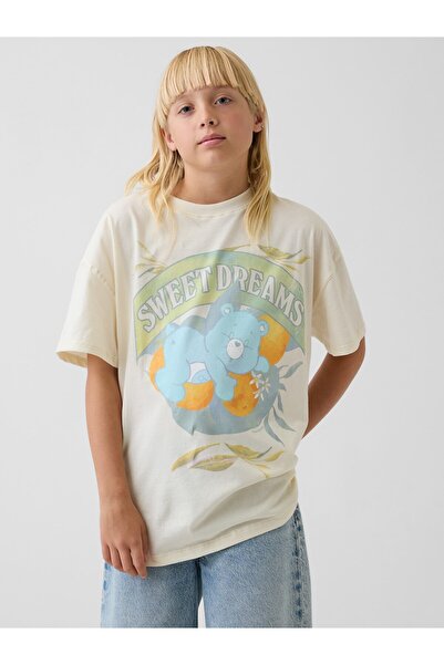 GAP Kız Çocuk Kırık Beyaz Care Bears Grafik Baskılı Tunik T-Shirt