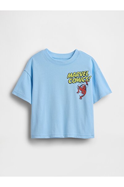 GAP Erkek Bebek Açık Mavi Marvel Oversized Grafik Baskılı T-Shirt