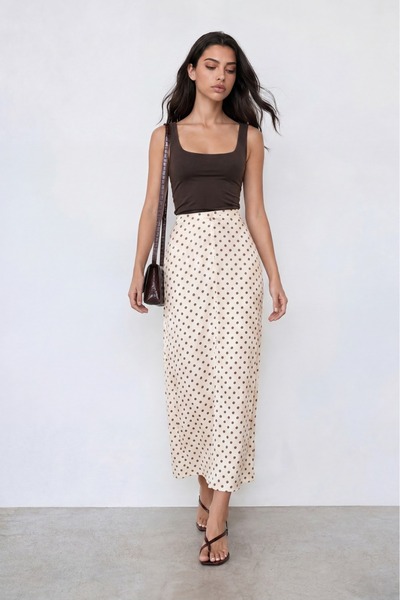 Nazline Women's Polka Dot Long Chiffon Skirt