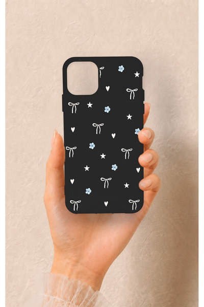 Vip Case iPhone 11 Pro Max Uyumlu Mini Fiyonk Siyah Desenli Silikon Kılıf