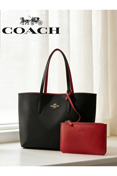 Coach New York حقيبة يد نسائية كبيرة السعة ذات وجهين بلونين، حقيبة كتف وحقيبة...