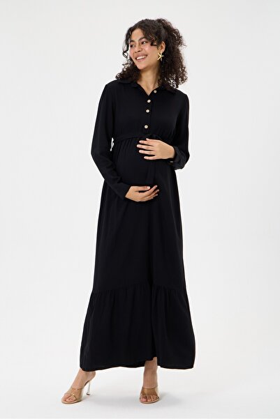 Işşıl M076-Rochie maxi Belmando din viscoză pentru maternitate cu detaliu pen...