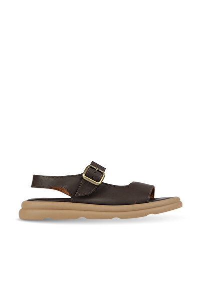 BUENO Brown Leather Women's Flat Sandals