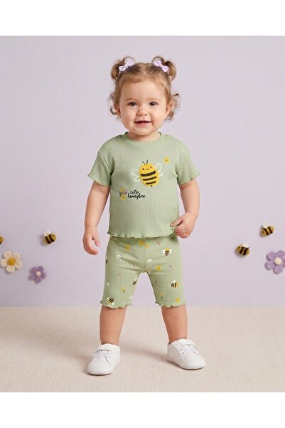 voyyo kids baby Baby Girl Summer Bee Printed Ribbed 6-9-12-18-24 Months Capri...