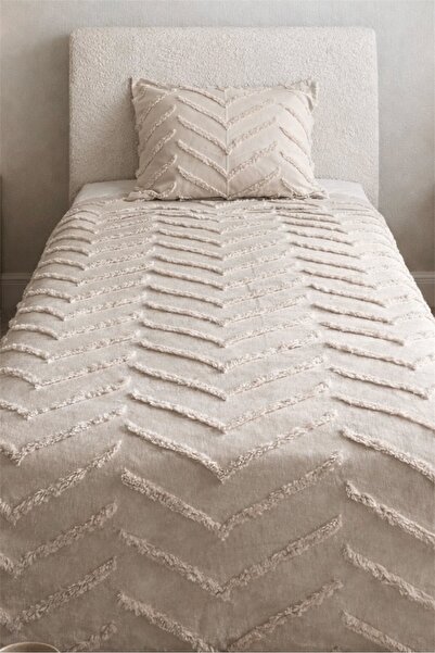 best house decor Bohem Tek Kişilik Şönil Pike Kabartmalı Modern Desen Yazlık Pike Takımı 175x240 Bej