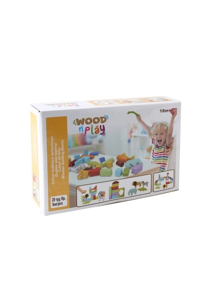 Jumbo Set de cărămizi din lemn și figurine de animale 29 piese