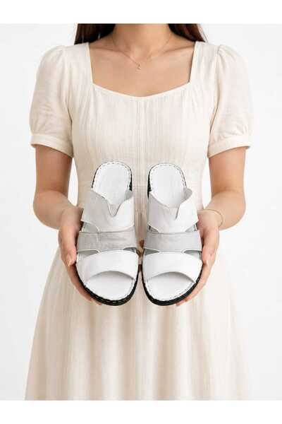 AYAKKABİSEPETİ Genuine Leather Padded Sole Women's Slippers