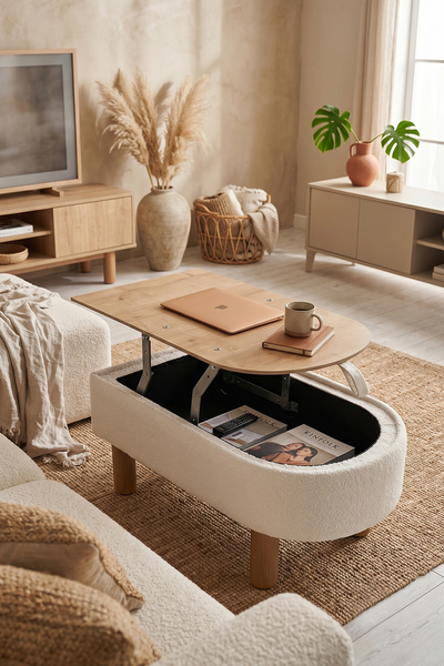 Zem Foster Sandıklı Mekanizmalı Orta Sehpa/Bench, Kırık Beyaz