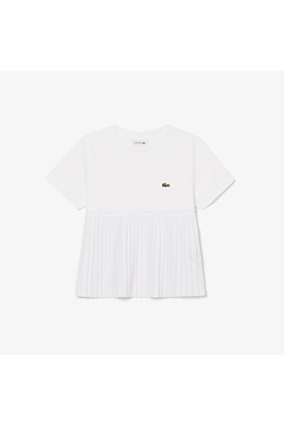 Lacoste Kız Çocuk Bisiklet Yaka Beyaz T-Shirt