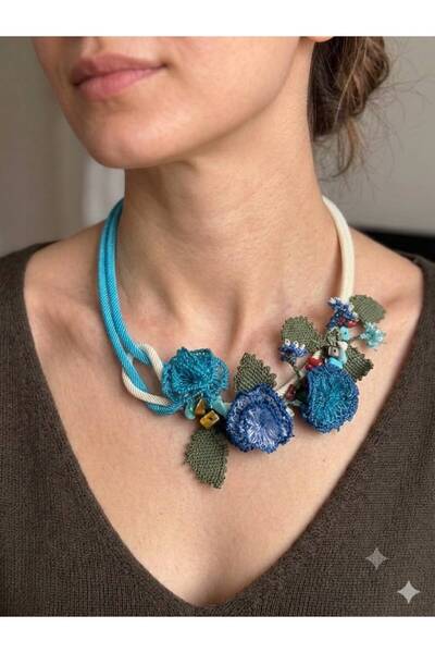elemeğiürünler Needlepoint Necklace Original Design Needlepoint Flower Necklace