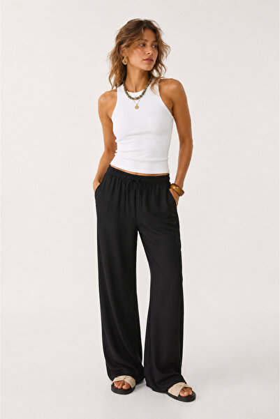 OVERMAX Black Linen Blend Loose Fit Boheme Trousers