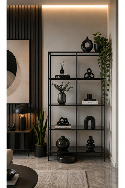 AVİBO HOME Elegra Kitaplık Dekoratif Aksesuar Rafı Cam Raflı 100*30*165