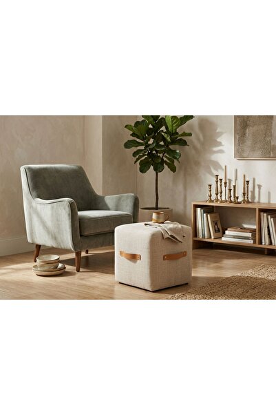 Vivense PUF-BOX DERİ KULPLU KARE PUF, KREM