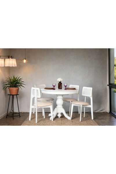 Vivense ROMA BEYAZ AHŞAP AÇILIR MASA, TAKIMI 100X100