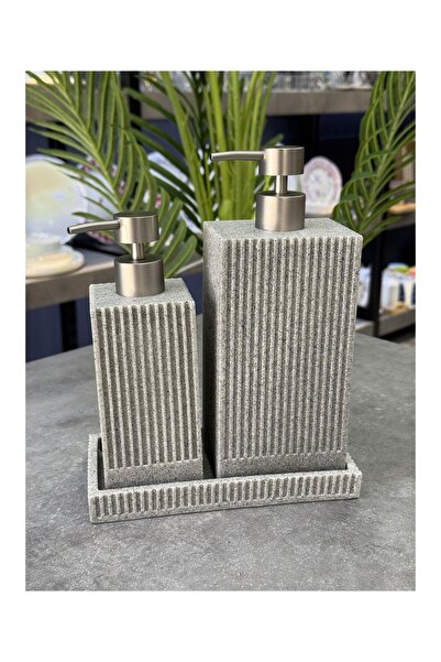 Doğudeko 2-Piece Luxury Polyurethane Liquid Soap Dispenser Set Gray