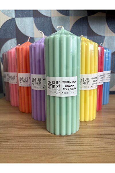 BlueDaisyCandle DALGALI SÜTÜN MUM YEŞİL RENK YEŞİLELMA&TARÇIN kokulu 1 ADET m...